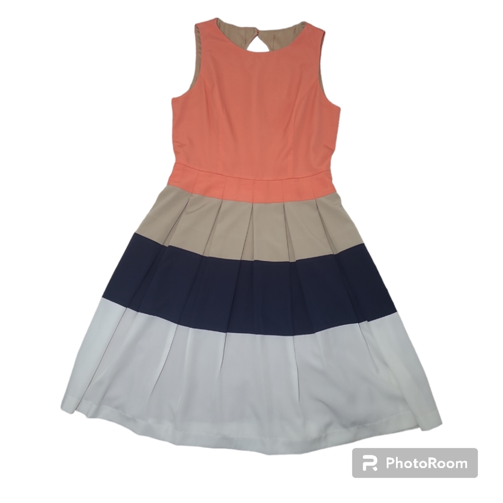 Eliza J Coral and Navy Colorblock Pleated Mini Dress size 4